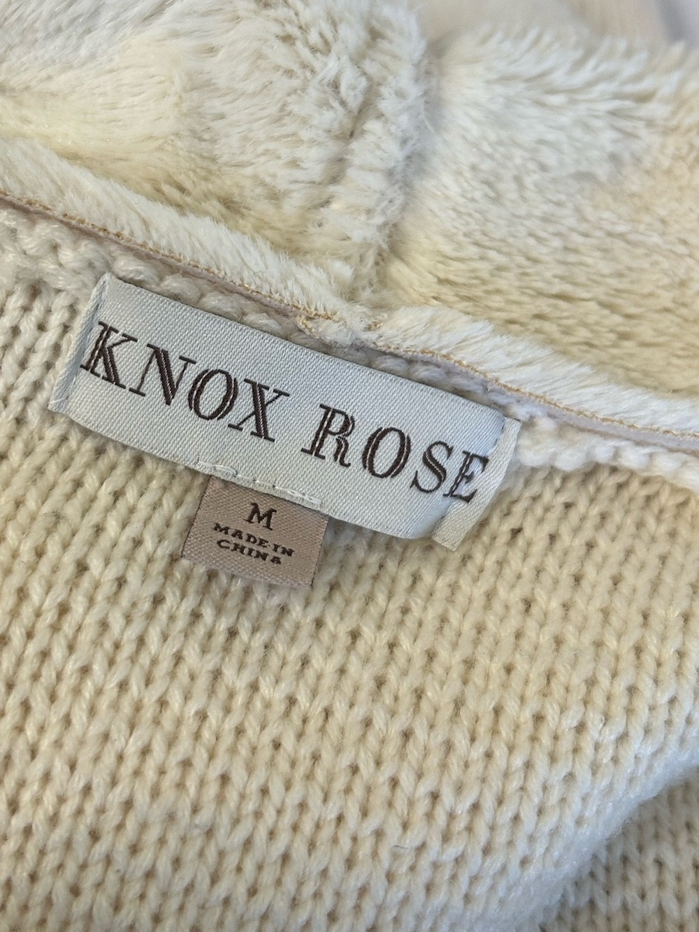 Knox Rose Off White Faux Suede Knit Open Front Drape Cardigan Size M - Picture 5 of 6